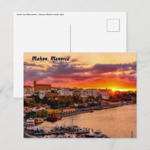 Sunset over de haven van Mahon - Menorca, Spanje Briefkaart