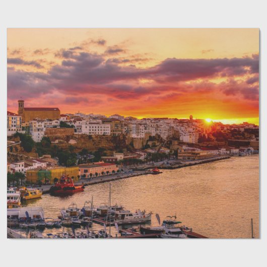 Sunset over de haven van Mahon - Menorca, Spanje Cadeaupapier (Vlak)