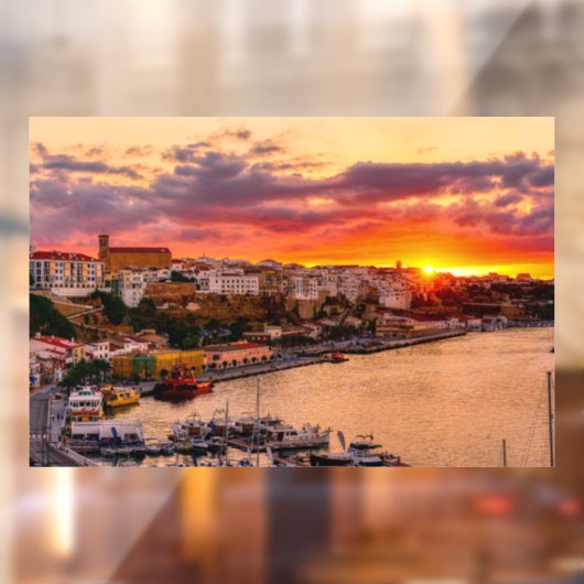 Sunset over de haven van Mahon - Menorca, Spanje Raamsticker (Vel 2)
