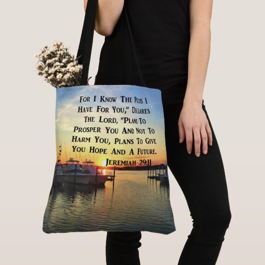 SUNSET OVER DE LAKE JEREMIAH 29:11 SCRIPTURE TOTE BAG (Dichtbij)