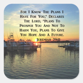 SUNSET OVER DE LAKE JEREMIAH 29:11 SCRIPTURE VIERKANTE STICKER