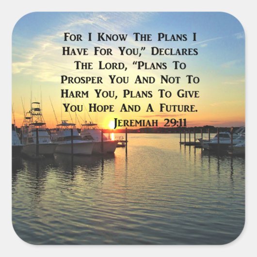 SUNSET OVER DE LAKE JEREMIAH 29:11 SCRIPTURE VIERKANTE STICKER (Voorkant)