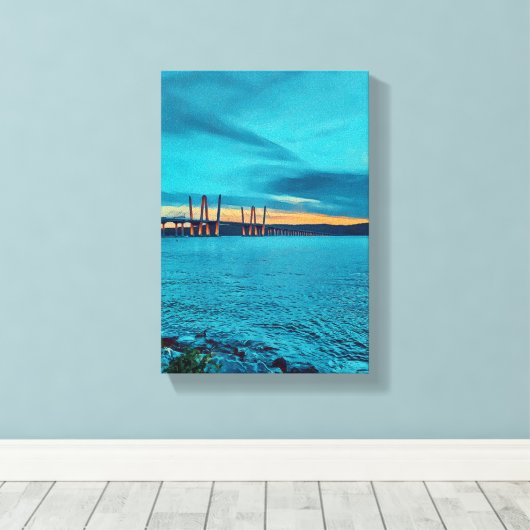 Sunset over de Tappan Zee Bridge New York Canvas Afdruk (Insitu (Houten vloer))