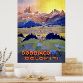Sunset over Dobbiacho, Dolomites Mountains, Italië Poster (Keuken)