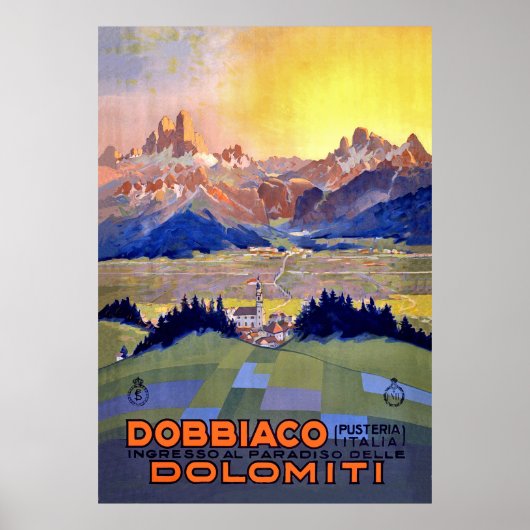 Sunset over Dobbiacho, Dolomites Mountains, Italië Poster (Voorkant)