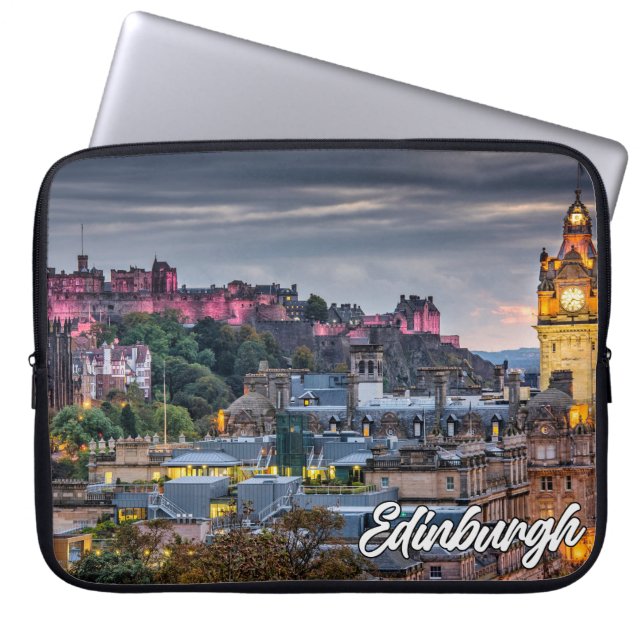 Sunset over Edinburgh, Schotland, Verenigd Koninkr Laptop Sleeve (Voorkant)
