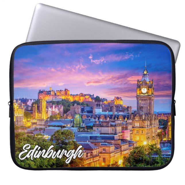 Sunset over Edinburgh, Schotland, Verenigd Koninkr Laptop Sleeve (Voorkant)