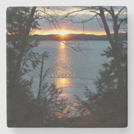 Sunset Over Forest Lake Stone Coaster Stenen Onderzetter