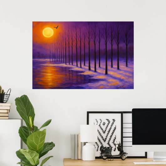 Sunset over Frosty Forest Poster (Thuiskantoor)