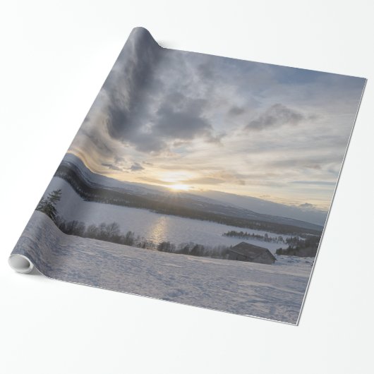 Sunset over frozen lake cadeaupapier (Uitgerold)