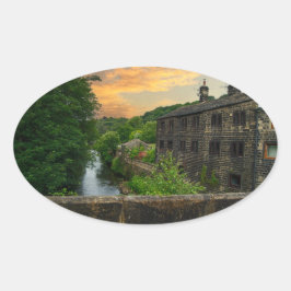 Sunset over Hawksclough Bridge, Mytholmroyd Ovale Sticker