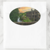 Sunset over Hawksclough Bridge, Mytholmroyd Ovale Sticker (Tas)