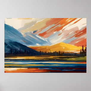 Sunset over het meer poster