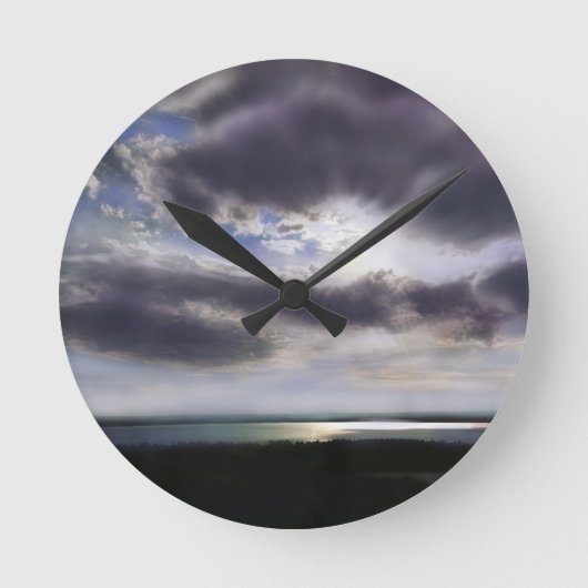 Sunset over het meer ronde klok (Voorkant)