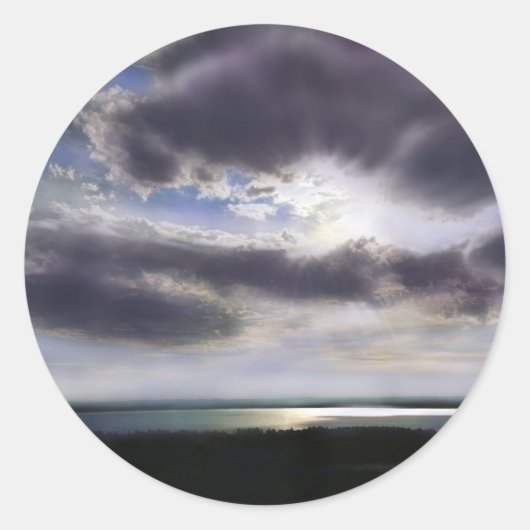 Sunset over het meer ronde sticker (Voorkant)