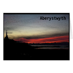 Sunset over het zee in Aberystwyth-kaart