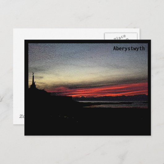 Sunset over het zee in het briefkaart van Aberystw (Voorkant / Achterkant)