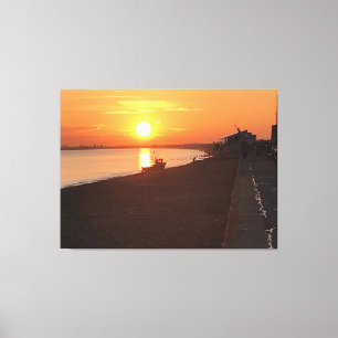 Sunset Over Hythe Bay Kent met Vissende boten Canvas Afdruk