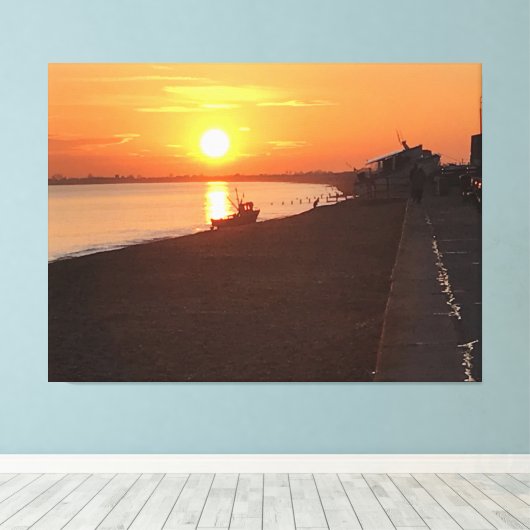Sunset Over Hythe Bay Kent met Vissende boten Canvas Afdruk (Insitu (Houten vloer))