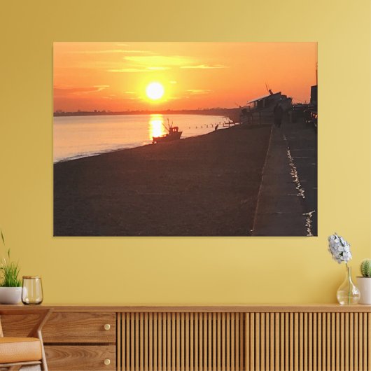 Sunset Over Hythe Bay Kent met Vissende boten Canvas Afdruk (Insitu (Woonkamer))