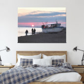 Sunset Over Hythe Bay Kent met Vissende boten Canvas Afdruk (Insitu (Slaapkamer))