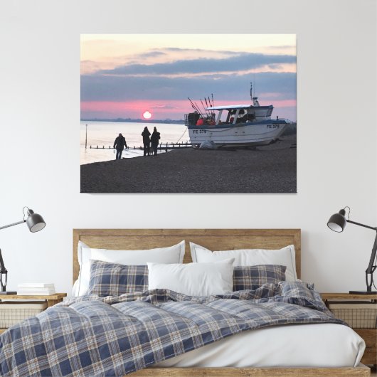 Sunset Over Hythe Bay Kent met Vissende boten Canvas Afdruk (Insitu (Slaapkamer))