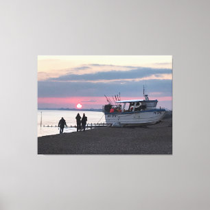 Sunset Over Hythe Bay Kent met Vissende boten Canvas Afdruk
