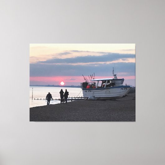 Sunset Over Hythe Bay Kent met Vissende boten Canvas Afdruk (Voorkant)