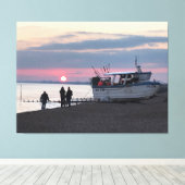 Sunset Over Hythe Bay Kent met Vissende boten Canvas Afdruk (Insitu (Houten vloer))