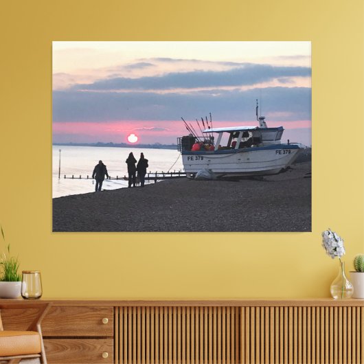 Sunset Over Hythe Bay Kent met Vissende boten Canvas Afdruk (Insitu (Woonkamer))