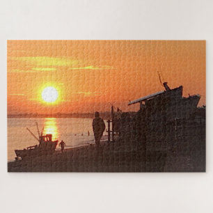 Sunset Over Hythe Bay Kent Vissen Boats Legpuzzel