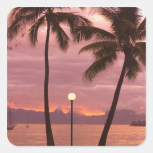 Sunset over Moorea van Sofitel Maeva Beach Vierkante Sticker