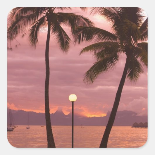 Sunset over Moorea van Sofitel Maeva Beach Vierkante Sticker (Voorkant)
