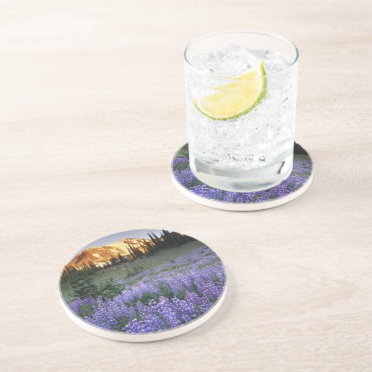 Sunset over Mt. Adams en een subalpiene weide Zandsteen Onderzetter (Zijkant)