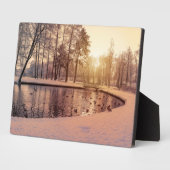 Sunset over park met een klein vorstmeer fotoplaat (Zijkant)