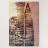Sunset over park met een klein vorstmeer legpuzzel (Verticaal)