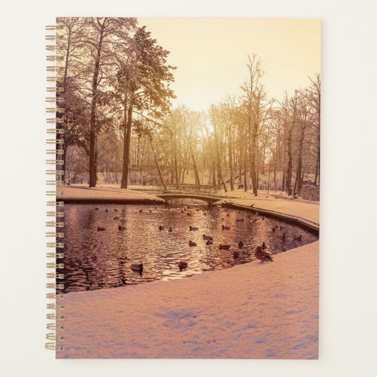 Sunset over park met een klein vorstmeer planner (Voorkant)