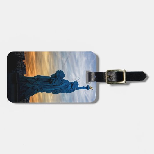 Sunset over Replica van het Vrijheidsbeeld in Pari Bagagelabel (Voorkant horizontaal)