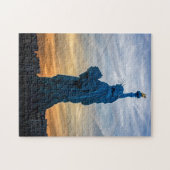 Sunset over Replica van het Vrijheidsbeeld in Pari Legpuzzel (Horizontaal)