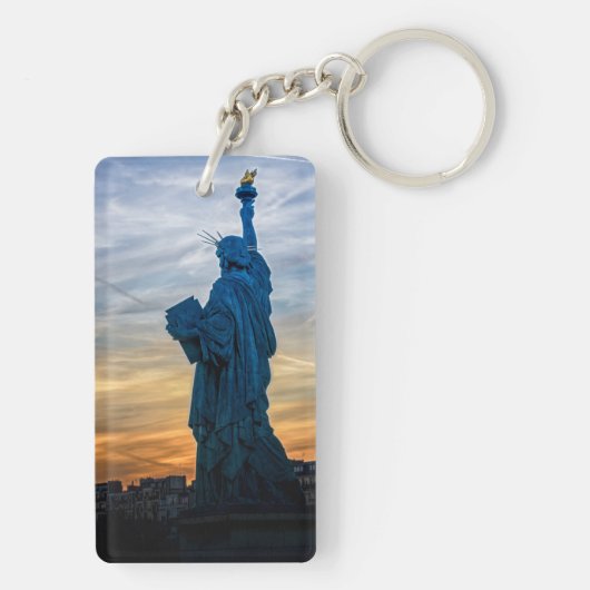 Sunset over Replica van het Vrijheidsbeeld in Pari Sleutelhanger (achterkant)