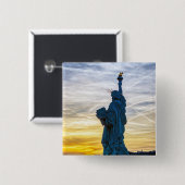 Sunset over Replica van het Vrijheidsbeeld in Pari Vierkante Button 5,1 Cm (Voorkant /achterkant)