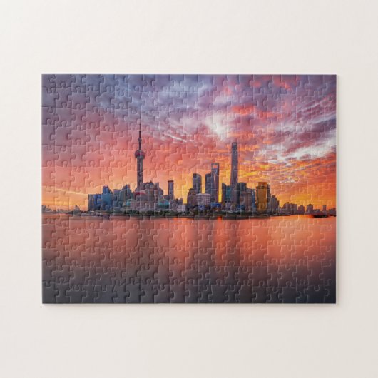 Sunset Over Shanghai Skyline Travel Cityscape Legpuzzel (Horizontaal)
