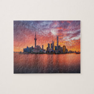 Sunset Over Shanghai Skyline Travel Cityscape Legpuzzel
