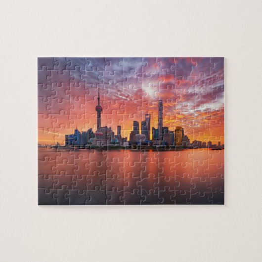Sunset Over Shanghai Skyline Travel Cityscape Legpuzzel (Horizontaal)