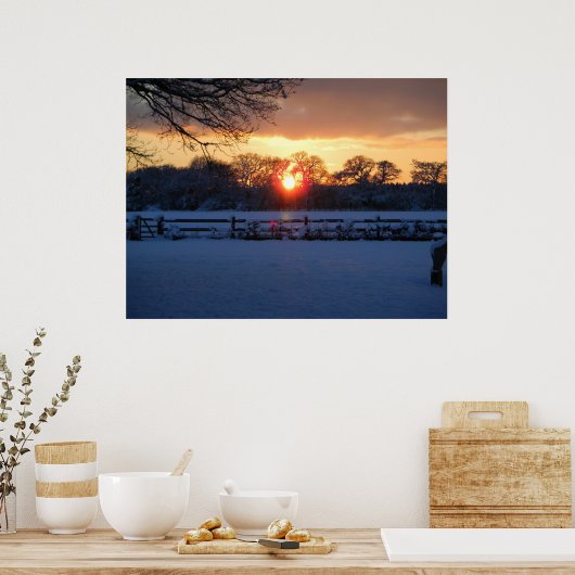Sunset over snow field poster (Keuken)