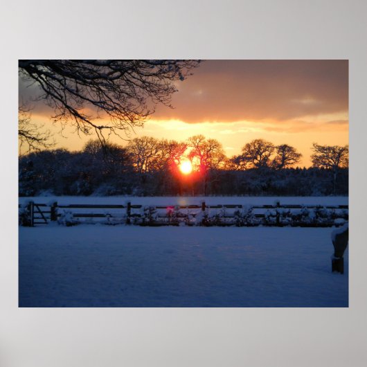 Sunset over snow field poster (Voorkant)