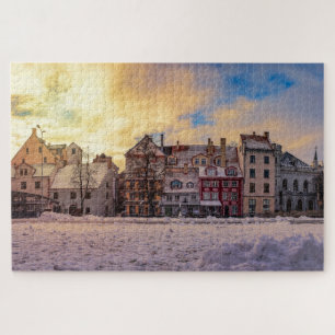 Sunset over street in Riga Jigzaag Puzzle Legpuzzel