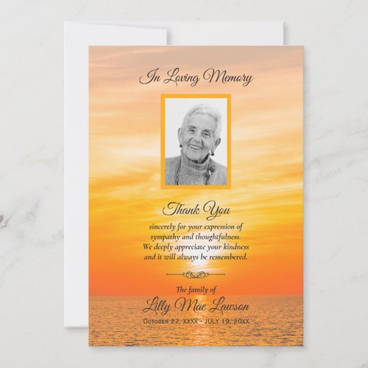 Sunset over water Funeral Memorial (Voorkant)