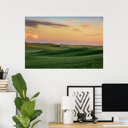 Sunset over Wheat Fields | Staat Washington Poster (Thuiskantoor)