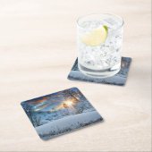 Sunset Over Winter Forest Lake Kartonnen Onderzetters (Insitu)